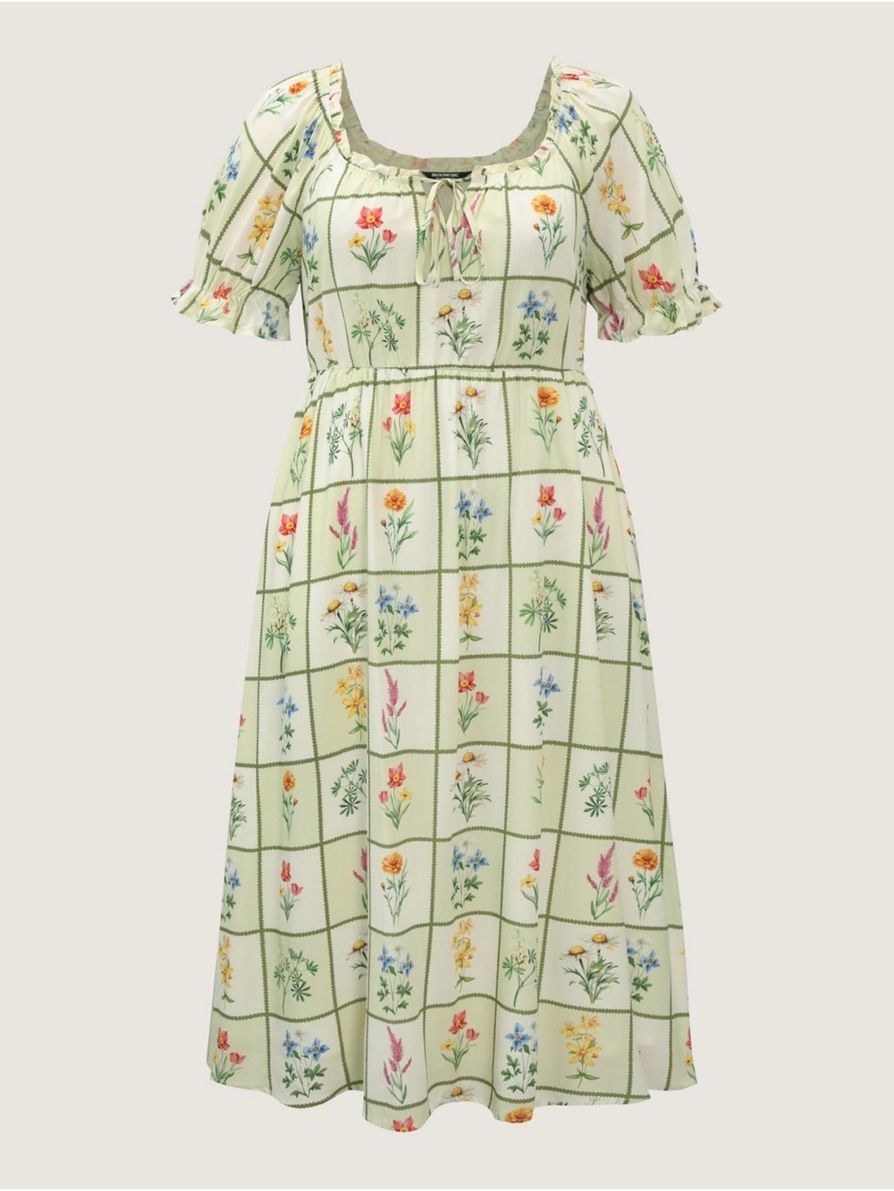 BloomChic Sage Grid Floral Midi Dress with Tie Neck size 1X (14-16) - Picture 9 of 15